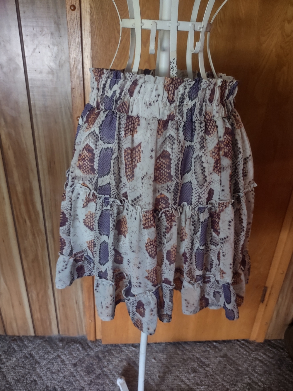 Women's Tiered Snake-Print Skirt in Cream and Brown